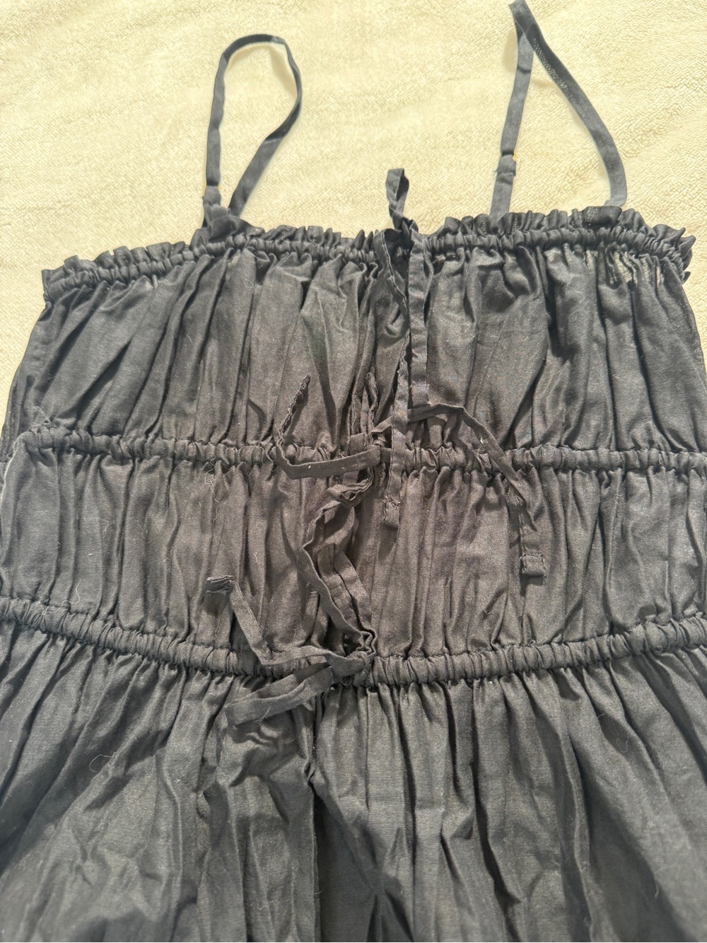 J.Crew Black Sheer Gauze Cotton Midi Dress Smocked Bodice Straps Size Small - Picture 3 of 7